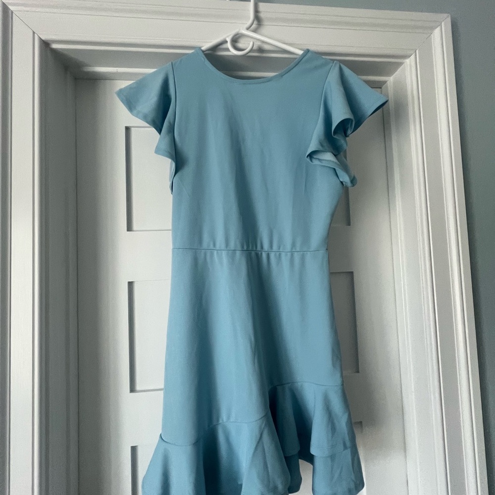 Blue Flutter Sleeve Dress
